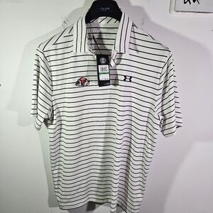 NWT Men's Under Armour NCAA Gardner Webb Runnin Bulldogs Striped Polo Shirt!